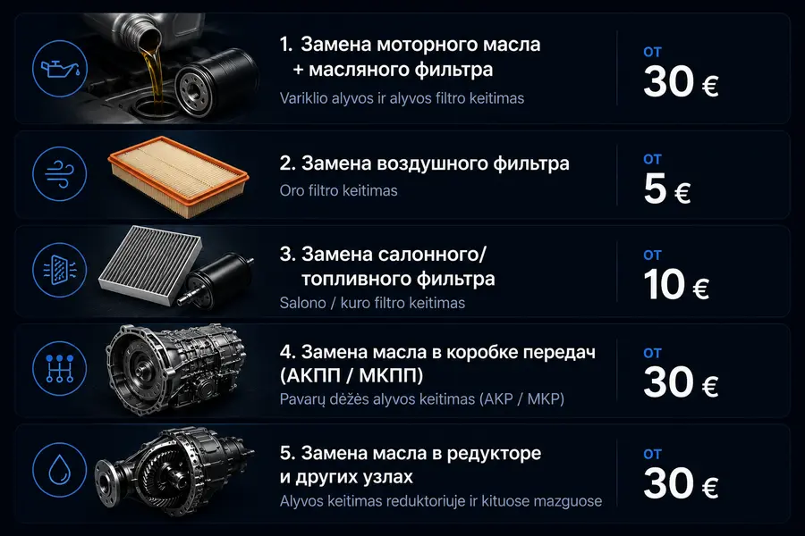 Automobilio alyvos ir filtrų keitimo kaina Vilniuje