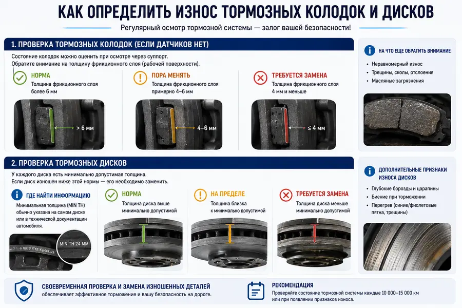 инструкция как определить износ тормозных дисков и колодок